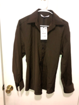 NWT ZARA Mens SZ Small Button Front Long Sleeve Brown Shirt Retails $70 - $15.83