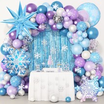 162Pcs Snow Birthday Party Supplies, Frozenn Balloon Garland Arch Kit Fringe Cur - £25.57 GBP