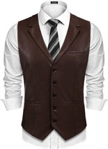 Men Lambskin Leather Waistcoat Western Vest Coat Classic Brown Button - £85.95 GBP