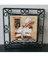 Italian Pizza Chef Wrought Iron Framed Ceramic Wall Trivet  by Sydney Wr... - $8.86