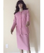 VINTAGE PABLO COLLECTION  PINK 2pc SET BLAZER JACKET SKIRT WITH LACE TRI... - $317.41 MXN