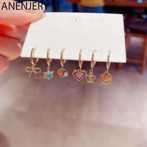 ANENJERY Delicate Smiley Bow Crown Heart Earrings Set For Women Girls Shiny Jewe - £14.39 GBP