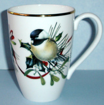 Lenox Winter Greetings Chickadee White Accent Mug Gold Rim 4.75&quot;H USA New - $24.90
