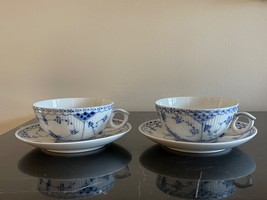 Royal Copenhagen 1959 and 1962 1st Quality Half Lace #525 Cup and Saucers - £138.48 GBP