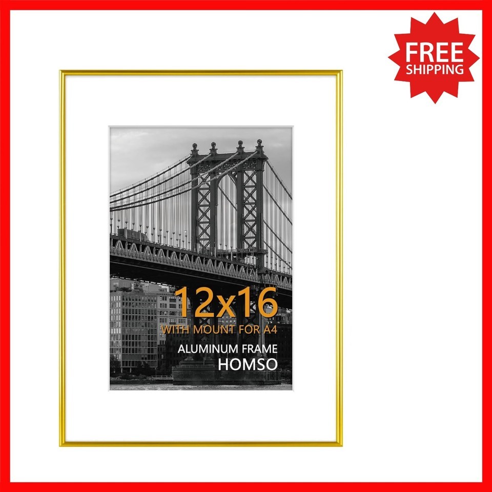 Versatile 12x16 Gold Metal Frame - Horizontal/Vertical Acrylic Cover for... - $28.70