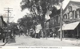 Greenport New York Main Front Street Dirt Road Stores Wagon Bicycle Postcard - £20.08 GBP