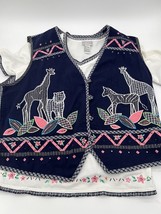 VTG Napa Valley Womens Vest Size Large Black Pink Giraffe Lion Embroidered Patch - £10.96 GBP