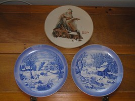 Vintage Lot of 3 Currier &amp; Ives Winter Blue China GORHAM Norman Rockwell... - £9.58 GBP