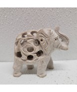 Hand Carved Elephant with Baby Inside Double Elephant Figure White Stone... - $19.70