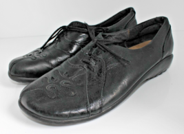 Naot Hui Leather Leaf Comfort Oxfords Women&#39;s Size 37/6 Black Israel - $34.99