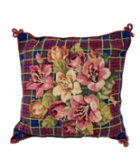 VTG Pair Handmade Wool Needlepoint Pillows Cottagecore Floral Design Vel... - £43.95 GBP