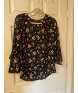 Tempted Women Top Black Floral Medium Ruffled Sleeve Cottage core 90’s S... - £9.03 GBP