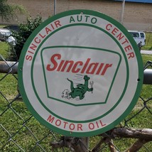 Vintage Sinclair Auto Center Motor Oil Fuel Porcelain Gas &amp; Oil Pump Sign - £100.77 GBP