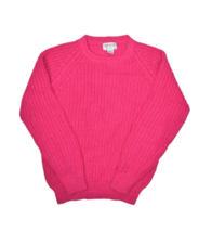 Vintage Crystal Sweater Womens S Pink Crewneck Chunky Knit Raglan Ramie Cotton - £14.94 GBP