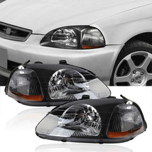 Headlights Black Housing Amber Corner Signal Lamps for 1996-1998 Honda Civic - £75.48 GBP