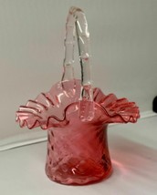 Fenton Art Glass Cranberry Diamond Optic Hat Basket - $65.00