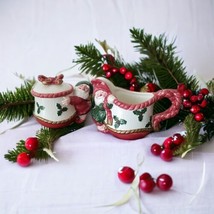 Vintage Fitz &amp; Floyd OLD WORLD Christmas Elf Cream &amp; Sugar Set 1989 Holiday - £15.53 GBP