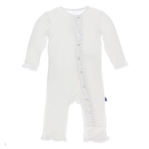 KICKEE PANTS GIRL&#39;S SOLID NATURAL CLASSIC  RUFFLE COVERALL WITH SNAPS - £19.91 GBP