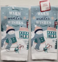 Set Of 2 Same Printed Towels (14&quot;x24&quot;) Christmas,Warm Winter Wishes &amp; Snowman,Dg - £8.69 GBP