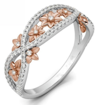 Mele Women&#39;s 925 Sterling Silver Floral Ring Two Tone Rose Gold &amp; Silver Sz 10 - £12.52 GBP