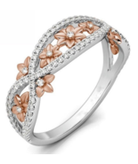 Mele Women&#39;s 925 Sterling Silver Floral Ring Two Tone Rose Gold &amp; Silver... - $21.94 CAD