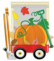 Fall Pumpkins Hand Wagon - Applique Decorative Pole Bracket House Flag Set HS113 - £52.37 GBP