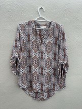 Pink Republic Womens Blouse Size Large Paisley Lightweight Roll Sleeve - £11.10 GBP