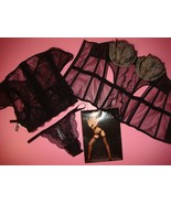 Victoria&#39;s Secret XS CAP SLEEVE TOP BRA SET+32C CORSET bustier BLACK lac... - $230.17 CAD