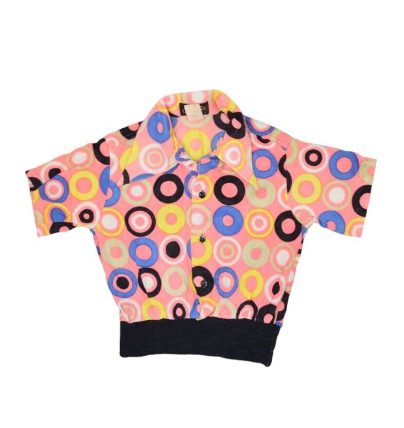 Primary image for Vintage 70 Shirt Womens XS Polka Dot Circle Print 70s Disco Cropped Collared