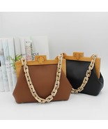 Women Evening Shoulder Bag Wooden Clip Solid Color Handbag Ladies Party Handbag - £63.55 GBP