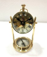 Victorian London Old Style Brass Clock Watch with Compass Vintage Desk C... - £38.53 GBP