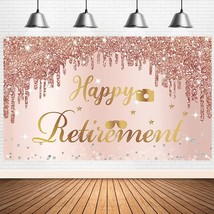 Happy Retirement Party Banner Backdrop Decorations For Women, Pink Rose Gold Ret - £22.37 GBP