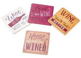 Set of 4 Different Corked Backed Coasters (approx.4&quot;x4&quot;) WINE PHRASES TH... - £9.45 GBP