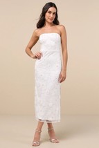 Lulus Loving Mentality White Tulle Beaded Strapless Midi Dress Large NEW... - $914.80 MXN