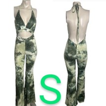 Sexy Green Tie Dye Cut Out Halter Backless Soft Warm Knit Jumpsuit~Size S - $37.17