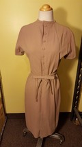 VINTAGE Handmade Beige Tan SHIFT DRESS w/ Mini Belt LOVELY Classic - $20.56