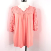 Ninexis Women&#39;s M Coral Eyelet Pullover Babydoll Tunic Blouse Top - £12.35 GBP