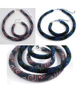 Blue-Red-Grey and Black-Blue-Green JewelerySet:Beaded Necklace-Bracelet,... - $49.37 CAD+