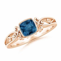 ANGARA Vintage Style Cushion London Blue Topaz Solitaire Ring in 14K Gold - £344.51 GBP