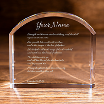 Proverbs 31:25-29 Her Strength and Honor Arch Top Crystal Custom Christian - £132.21 GBP