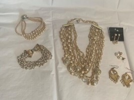 Vintage Faux Pearl Bundle - Necklace - Bracelets - Earrings - £14.12 GBP