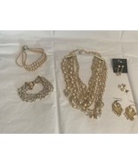 Vintage Faux Pearl Bundle - Necklace - Bracelets - Earrings - £14.16 GBP