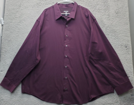 Van Heusen Shirt Mens 3XL Purple Solid Cotton Shiny Loose Fit Collar Button Down - £16.35 GBP