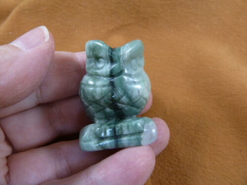 (Y-BIR-OW-568) Green jasper OWL BIRD gemstone STONE carving OWLS birds s... - $14.01