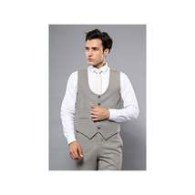 Men 3pc European Vested Suit WESSI by J.VALINTIN Extra Slim Fit JV45 Beige Brown image 5