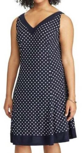 Primary image for Womens Dress Chaps Plus Blue Polka Dot Fit & Flare Sleeveless Jersey $110-sz 16W