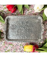 Hammered Aluminum Serving Tray Handled Hand Wrought Tulip Floral Pattern... - $34.28 CAD