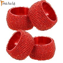 Prisha India Craft Beaded Napkin Rings Set of 4 red - 1.5 Inch in Size-Perfect w - £19.47 GBP