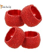 Prisha India Craft Beaded Napkin Rings Set of 4 red - 1.5 Inch in Size-P... - $24.85