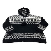 PJ Place Fleece Hoodie Womens XXL Black Fair Isle Pullover Loungewear So... - $18.49